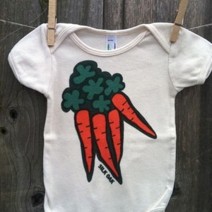 Orange Carrots Hand Silkscreened Organic Infant One Piece image 1