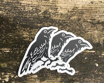 Die-Cut Mischievous Raven Sticker Set of 3- Perfect for Laptop or Water Bottle