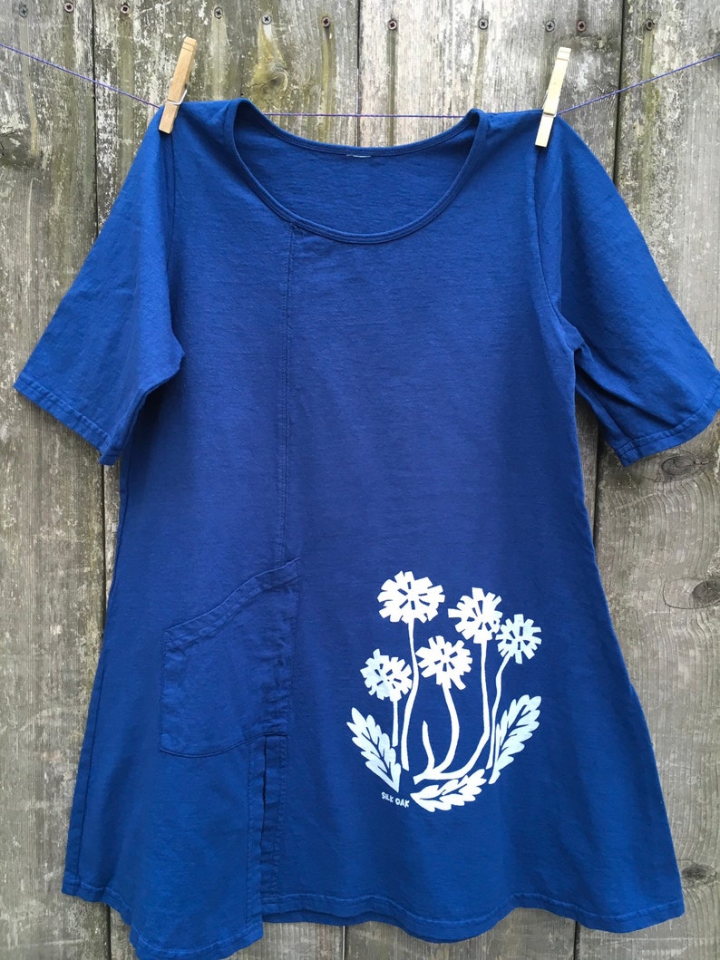 Women's Slant Pocket Tunic Dark Blue Dandelions image 5