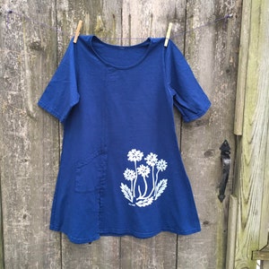 Women's Slant Pocket Tunic Dark Blue Dandelions image 1