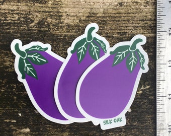 Die-Cut Purple Eggplant Sticker Set of 3- Perfect for Laptop or Water Bottle