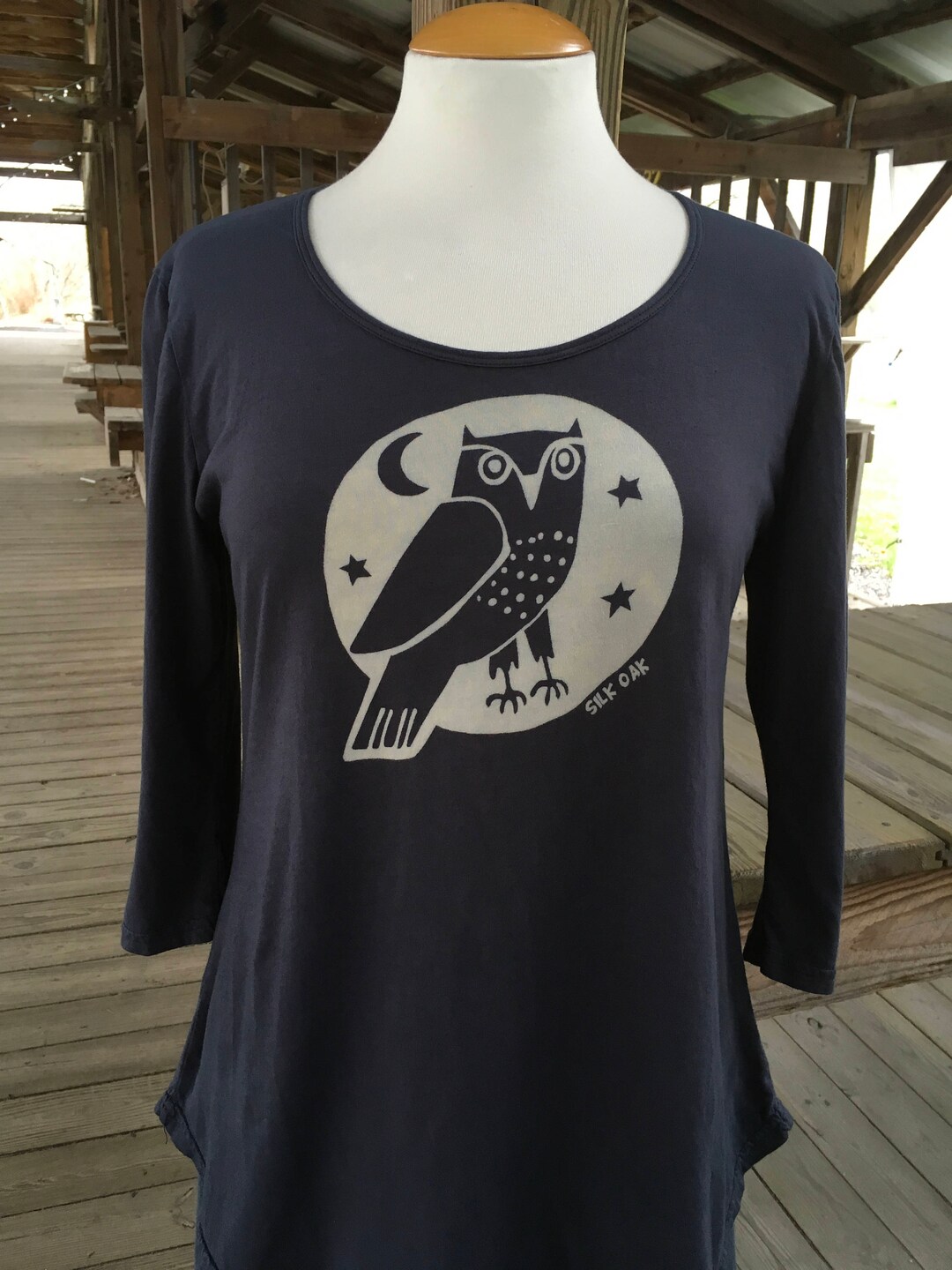 Women's 3/4 Sleeve Scoop Neck Grey Owl Tunic Tee - Etsy