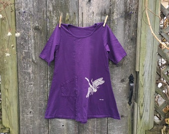 Women's Slant Pocket Tunic Purple Dragonfly