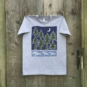 Running Moose and Pines Short Sleeve Unisex Tee