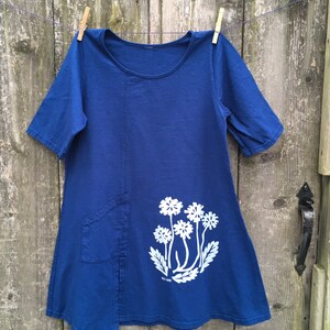 Women's Slant Pocket Tunic Dark Blue Dandelions image 2