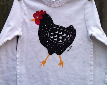 Dotty Chicken Organic Cotton Hand Silkscreened Child Long Sleeve Tee