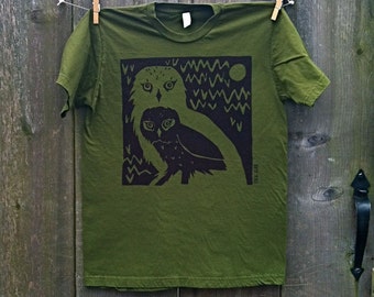 Olive Owl Twins Unisex Adult Tee