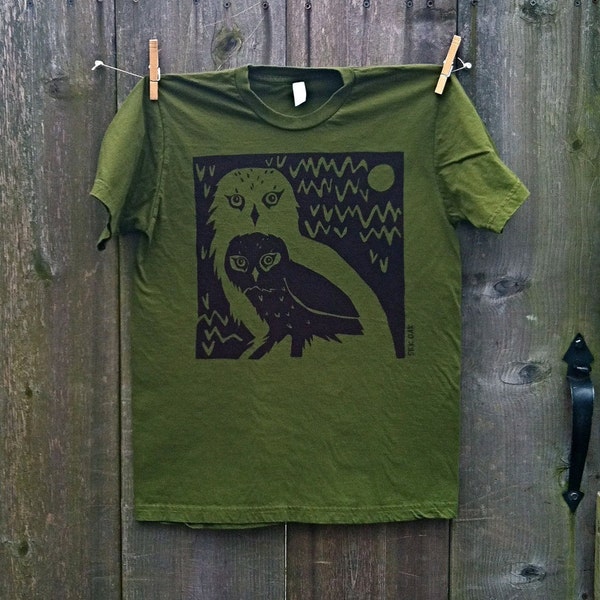 Olive Owl Twins Unisex Adult Tee