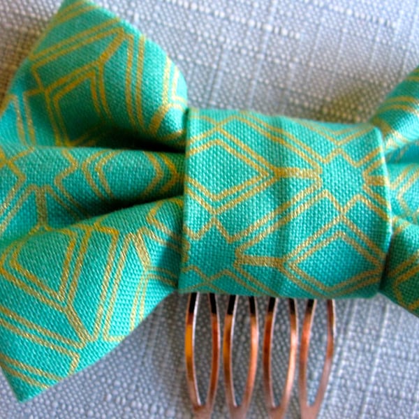 Green and Gold Bow Mini Hair Comb