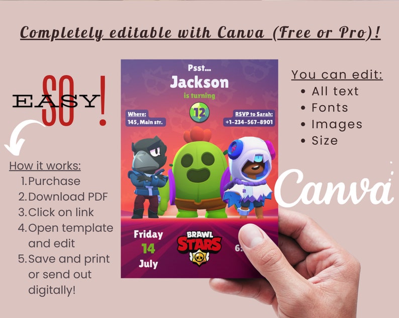 Editable Brawl Stars Birthday Invitation | Brawl Stars Inspired