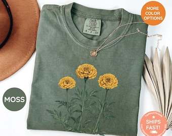 Vintage Marigold Flower Shirt, Flower Tee, Flower tshirt, Summer Shirt, Garden lover gift, Flower Lover Gift, Retro Flower Shirt, Garden Tee
