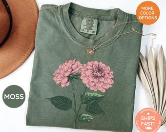 Vintage Dahlia Flower Shirt, Flower Tee, Flower tshirt, Summer Shirt, Garden lover gift, Flower Lover Gift, Retro Flower Shirt, Garden Tee