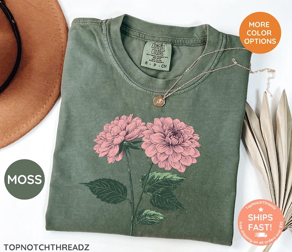 Vintage Dahlia Flower Shirt, Flower Tee, Flower tshirt, Summer Shirt, Garden lover gift, Flower Lover Gift, Retro Flower Shirt, Garden Tee
