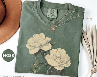 Vintage Gardenia Flower Shirt, Flower Tee, Flower tshirt, Summer Shirt, Garden Lover Gift, Flower Lover Gift, Retro Flower Shirt, Garden Tee