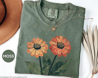 Vintage Zinnia Flower Shirt, Flower Tee, Flower tshirt, Summer Shirt, Garden Lover Gift, Flower Lover Gift, Retro Flower Shirt, Garden Tee
