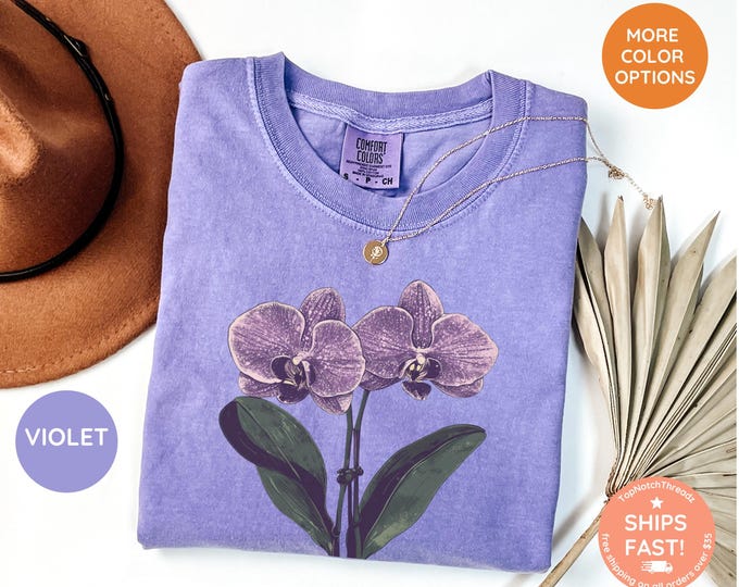 Vintage Orchid Flower Shirt, Flower Tee, Flower tshirt, Summer Shirt, Garden lover gift, Flower Lover Gift, Retro Flower Shirt, Garden Tee