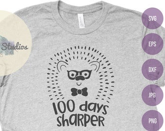 100 Days of School SVG, Hedgehog 100 days Sharper, Nerd Geek Smarty Pants, commercial and personal use SVG digital download, hand drawn