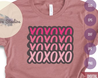 Valentine svg, XOXOXO SVG, Stacked word, VSCO Svg, trendy tween shirt vector cut file for silhouette or cricut