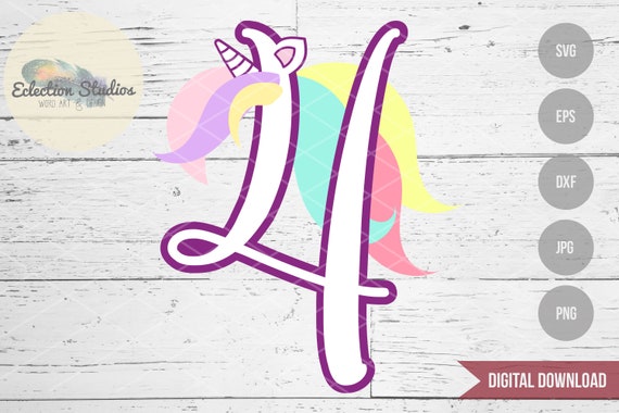 Download Unicorn Svg Unicorn 4 Four Fourth Birthday Unicorn Number Etsy