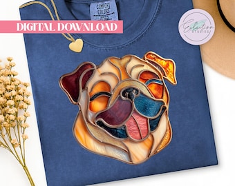 Stained Glass Pug PNG, Colorful Smiling Dog Shirt Graphic, Pug Lover Design