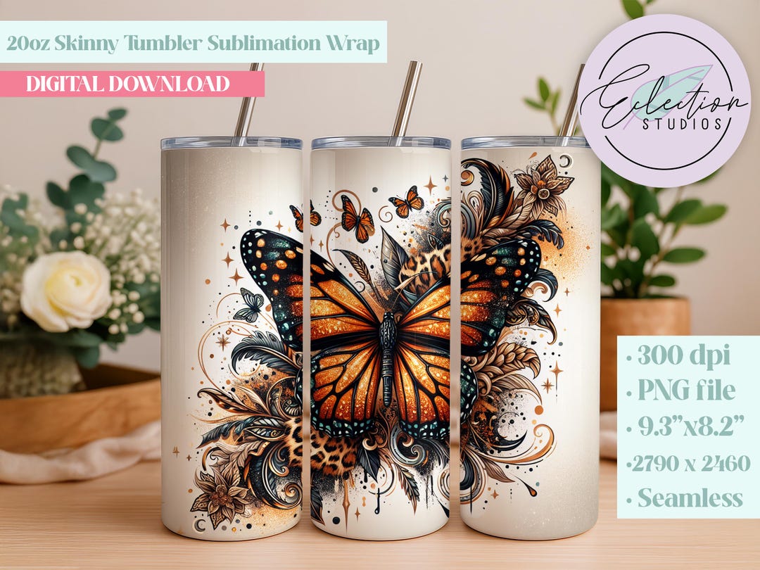 Leopard Monarch Butterfly Tumbler Wrap | Boho Glam Butterfly Seamless ...