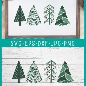 Christmas SVG, Doodle Christmas Tree, Hand drawn Christmas Trees, 4 Christmas Tree Bundle, Christmas Sign SVG, DXF Included, Simple Trees image 3