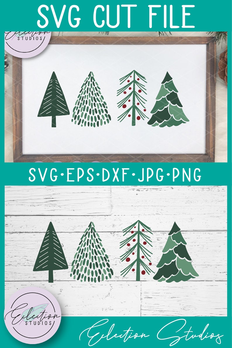 Christmas SVG, Doodle Christmas Tree, Hand drawn Christmas Trees, 4 Christmas Tree Bundle, Christmas Sign SVG, DXF Included, Simple Trees image 3