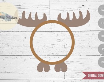 Moose Monogram Circle, Monogram for Boy. Woodland Animal SVG, png, jpg, DXF vector cutting file for silhouette or cricut die cutting machine