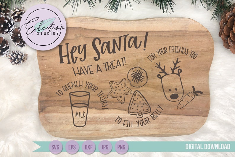 Dear Santa Tray SVG, Hey Santa Cookies And Milk Svg Eps Png Cut File, Merry Christmas Svg, Santa Cookies Svg, Holiday Svg, Doodle Tray image 1