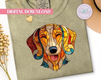 Stained Glass Dachshund PNG, Colorful Long Ear Dog Shirt Graphic, Wiener Dog Lover Design