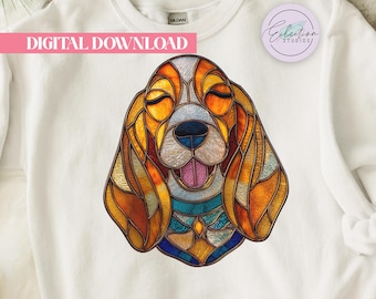 Stained Glass Basset Hound PNG, Colorful Droopy Ear Dog Shirt Graphic, Basset Lover Design