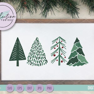 Christmas SVG, Doodle Christmas Tree, Hand drawn Christmas Trees, 4 Christmas Tree Bundle, Christmas Sign SVG, DXF Included, Simple Trees image 1