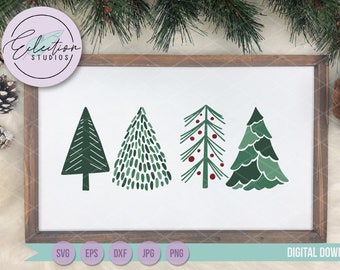 Christmas SVG, Doodle Christmas Tree, Hand drawn Christmas Trees, 4 Christmas Tree Bundle, Christmas Sign SVG, DXF Included, Simple Trees
