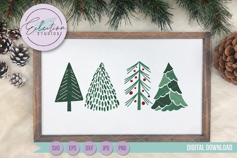 Christmas SVG, Doodle Christmas Tree, Hand drawn Christmas Trees, 4 Christmas Tree Bundle, Christmas Sign SVG, DXF Included, Simple Trees image 1
