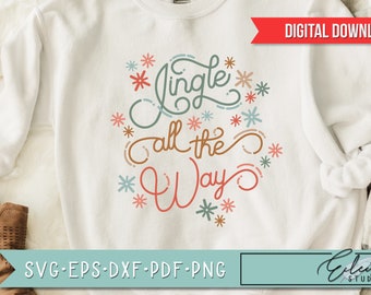 Retro Christmas SVG, Vintage Holiday SVG, Jingle All The Way svg, Retro Script w/ Vintage Flair, Commercial Use SVG Instant Digital Download