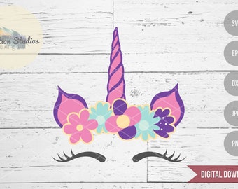 Unicorn SVG, Unicorn horn and ears cake topper, unicorn face cake, SVG, DXF, eps, jpg, png file for silhouette/cricut die cutting machine