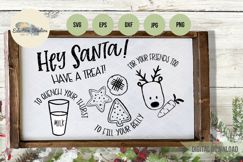 Dear Santa Tray SVG, Hey Santa Cookies And Milk Svg Eps Png Cut File, Merry Christmas Svg, Santa Cookies Svg, Holiday Svg, Doodle Tray image 2