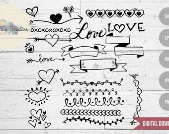 Valentine svg, Love Doodle SVG, Wedding Doodle SVG Bundle, Doodle elements for Valentine's or Wedding and Engagement DIY cutting files