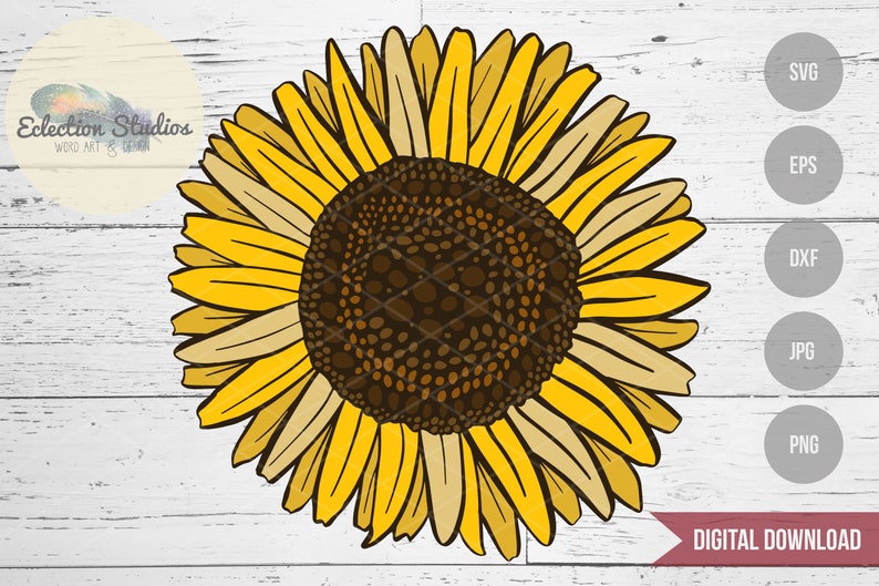Download Svg Sunflower Cut File Hand Drawn Sunflower Svg Illustration Png Dxf Jpg Eps Layered Flower Cut File Commercial Use Included Clip Art Art Collectibles