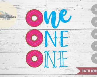 Donut SVG, One SVG, first birthday, donut theme birthday, commercial use SVG, dxf, eps, jpg, png cut cutting file for silhouette or cricut