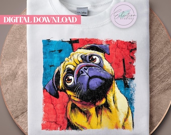Pop Art Pug PNG, Colorful Comic Dog Shirt Graphic, Funny Pug Lover Design