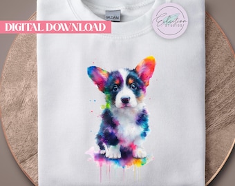 Neon Watercolor Corgi PNG, Colorful Corgi Shirt Graphic, Dog Mom Sublimation Design