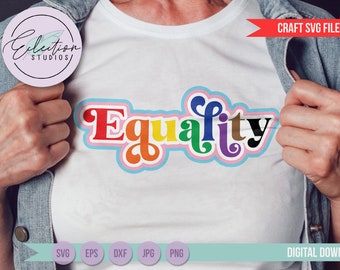 Pride SVG, Equality Pride Inclusion Rainbow Retro Stacked words, LGBTQ Pride BIPOC Trans, Cut file, laser file, and sublimation file