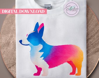 Watercolor Corgi PNG, Bright CMYK Gradient Dog Silhouette, Corgi Lover Shirt Design
