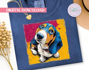 Pop Art Basset Hound PNG, Comic Strip Droopy Ear Dog Graphic, Basset Lover Design