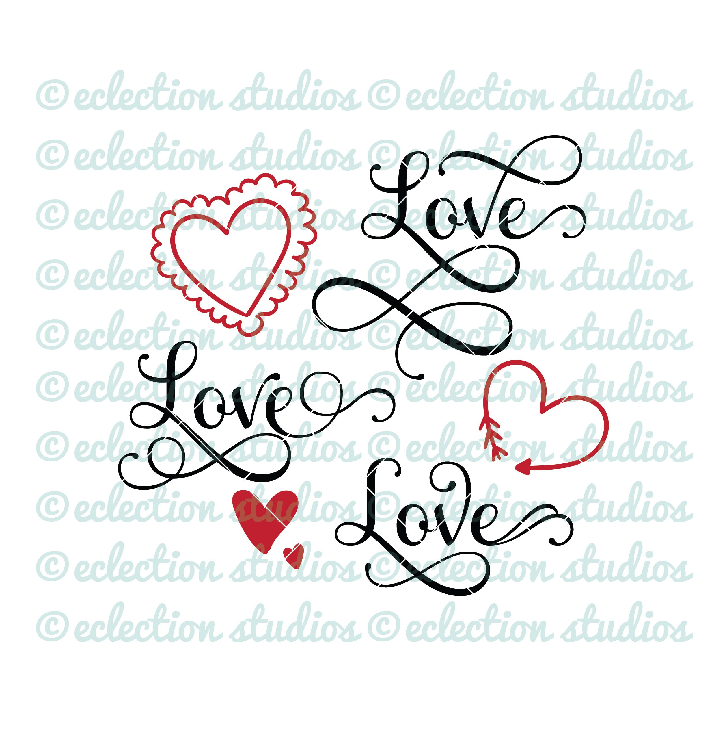 Download Valentine SVG Love word art hand drawn hearts SVG png jpg ...