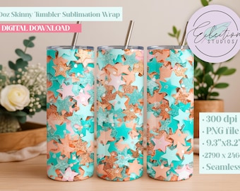 Tumbler Wrap Design: Showgirl Era Stars - Orange Mint Glitter Sparkle