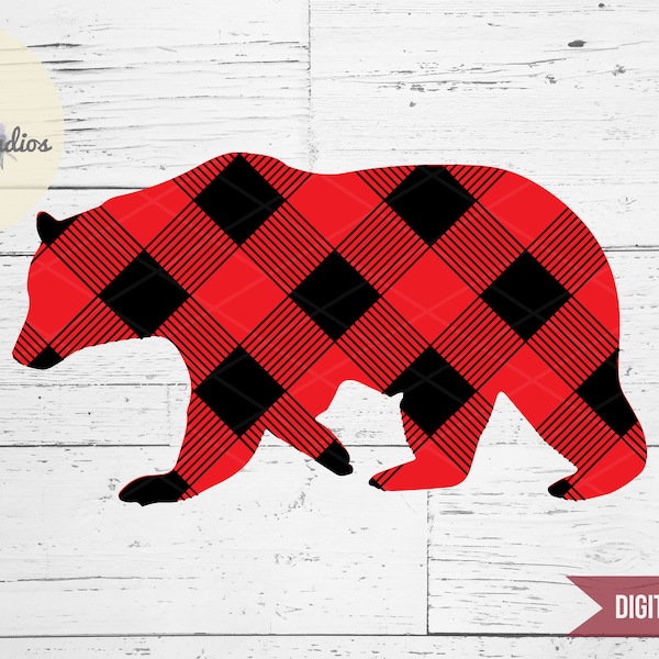 Buffalo Plaid Bear, woodland animal, lumberjack, hipster boy or girl SVG, DXF, eps, jpg, png cut cutting file for silhouette and cricut