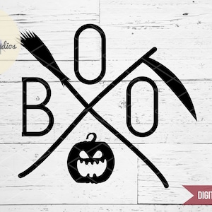 Halloween SVG, fall svg, boo Broom and Sickle Cross w/ Pumpkin for Fall SVG, DXF, eps, jpg, and png file for silhouette or cricut image 1