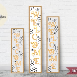 Bienvenue porche signe SVG, svg abeille, printemps signe svg, été signe svg, grand porche signe svg, signe vertical de porche, usage commercial, DXF inclus